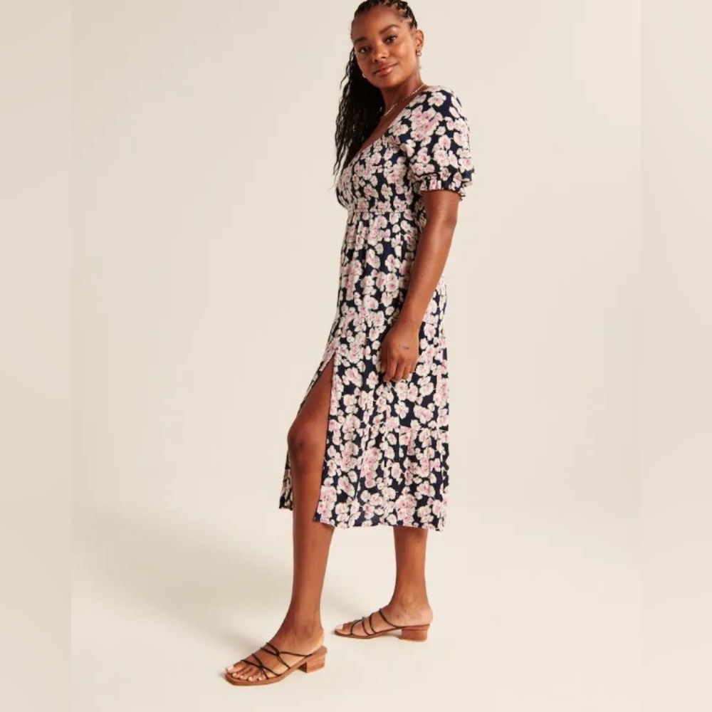 Abercrombie & Fitch Floral Midi Dress Blue Pink‎ Size Small Tall Milkmaid